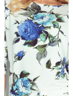 Dámske športové šaty netopierie strih s vreckami na zaväzovanie kvetované modré - Biela / S - Numoco