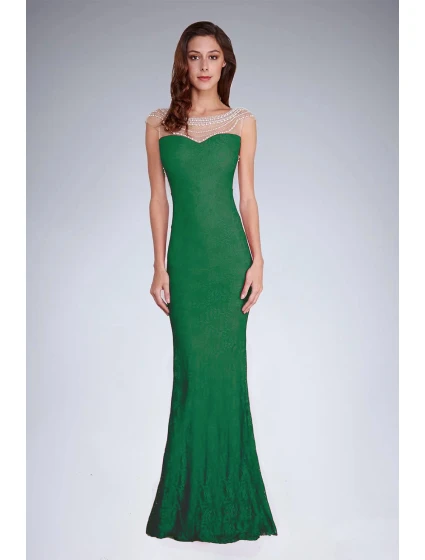 Dámske spoločenské šaty šoky soka s perličkami a čipkou dlhé zelené - Zelená - šoky & soka