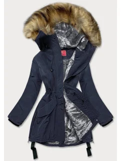 Tmavomodrá nepremokavá dámska bunda s vysokým pásom (m-953)