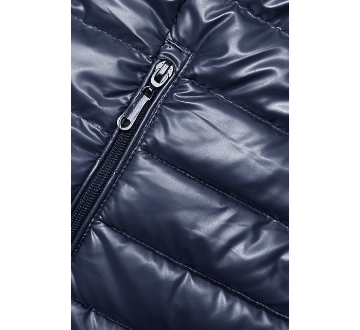 Tmavomodrá prešívaná dámska bunda so stojačikom (16M9110-215)
