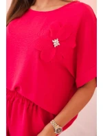 Dámsky viskózový set s ozdobným kvetom a širokými nohavicami - fuchsiová Dámsky viskózový set s ozdobným kvetom a širokými nohavicami - fuchsiová