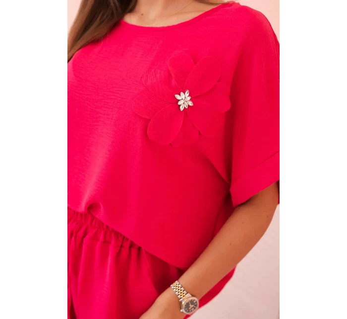 Dámsky viskózový set s ozdobným kvetom a širokými nohavicami - fuchsiová Dámsky viskózový set s ozdobným kvetom a širokými nohavicami - fuchsiová