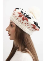 Dámská zimní čepice vlněná s krystaly a vzorem model 21859303 mocca - K-Fashion Dámská zimní čepice vlněná s krystaly a vzorem model 21859303 mocca - K-Fashion