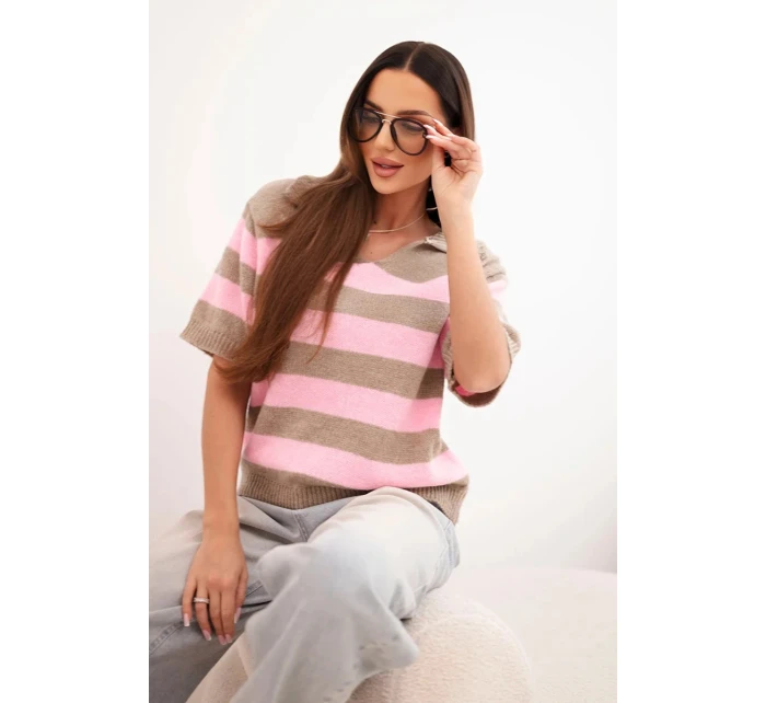 Svetr dámský pruhovaný s límečkem a krátkým rukávem fango
