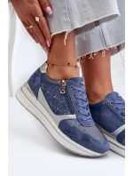 Dámské tenisky na platformě s ažurovým vzorem a  Modré model 21656776 - Inblu