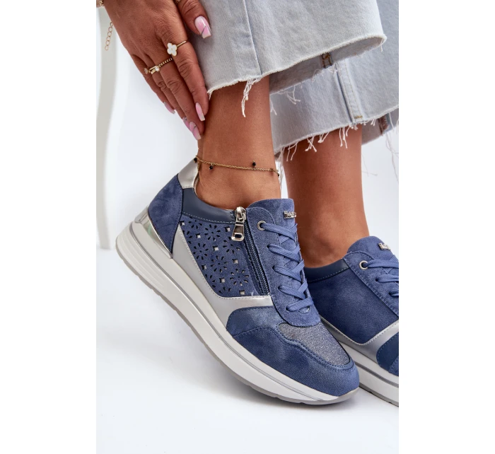 Dámské tenisky na platformě s ažurovým vzorem a  Modré model 21656776 - Inblu