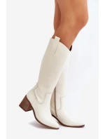 Kožené  Kolena Na Podpatku Bílé Zazoo model 21682140 - Boto