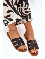 Klapki Damskie Na Płaskim Obcasie Czarne Mirona Klapki Damskie Na Płaskim Obcasie Czarne Mirona