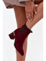 Semišové kožené dámské kotníkové boty na podpatku s ozdobou vyhřívané D&A MR52-127 bordó