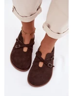 Kožené semišové dámské polobotky s pásky model 21937586 čokoládové - Zazoo