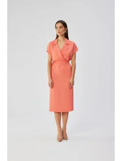 S363 Košeľové šaty s opaskom na zaväzovanie - oranžové