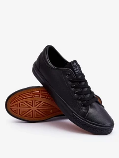 Pánske klasické kožené šnurovacie tenisky Black Hank