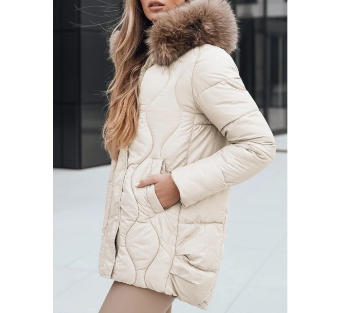 Dámská zimní bunda s kožešinou ecru Dstreet model 21994796 - FashionStreet
