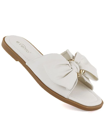 Dámske ploché žabky s mašľou biele eVento 5479