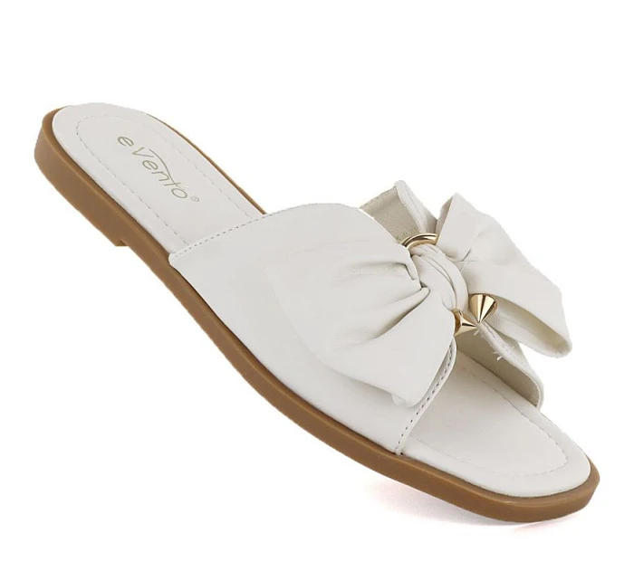 Dámske ploché žabky s mašľou biele eVento 5479