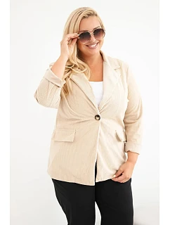 Dámské sako Plus Size manšestrové s klopami a kapsami béžová