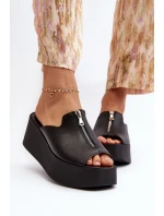 Zazoo 2916 Damskie Klapki Na Masywnej Platformie Z Suwakiem Czarne