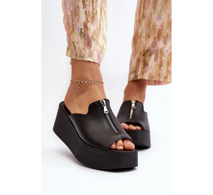 Zazoo 2916 Damskie Klapki Na Masywnej Platformie Z Suwakiem Czarne