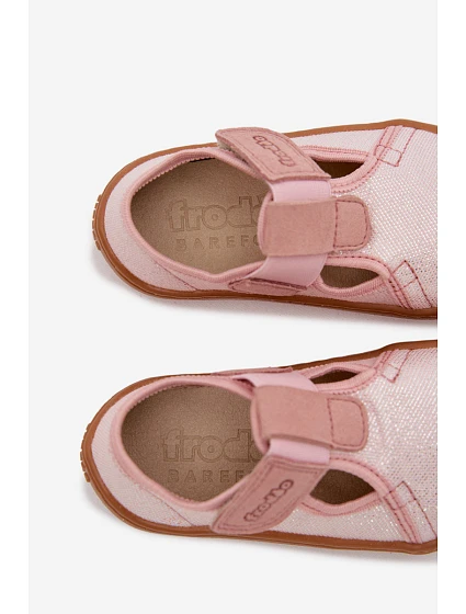 Dětské pantofle na suchý zip lesklé Barefoot  Růžové model 22007387 - Froddo