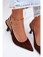 Dámské sandály na podpatku s lemovkou Čokoládové model 22111349 - Boto