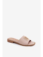 Pantofle z přírodní kůže Ploché podpatky  Nude model 22133746 - S.Barski