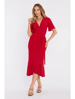 model 22040671 Zavinovací midi šaty s volánem a řasením červené - Moe