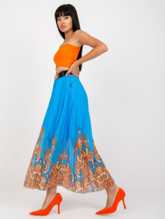 Modrá plisovaná maxi sukňa s opaskom
