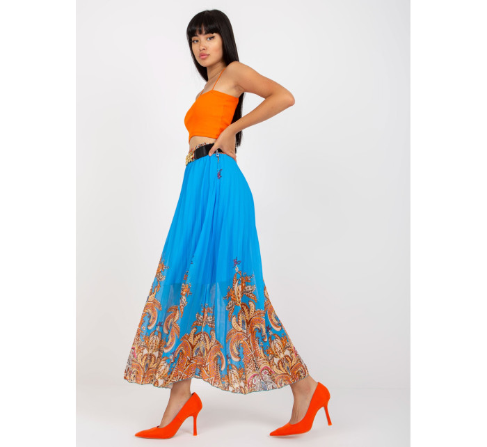 Modrá plisovaná maxi sukňa s opaskom