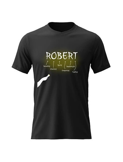 Pánské bavlněné tričko s potiskem - VLASTNOSTI - ROBERT - černé