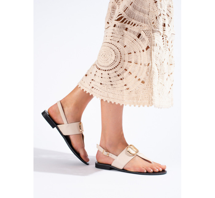 Luxusné sandále dámske hnedé bez podpätku
