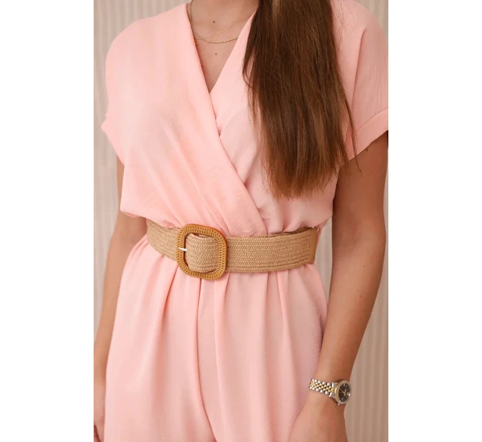 Kombinéza s ozdobným opaskom v páse lososová Kombinéza s ozdobným opaskom v páse lososová