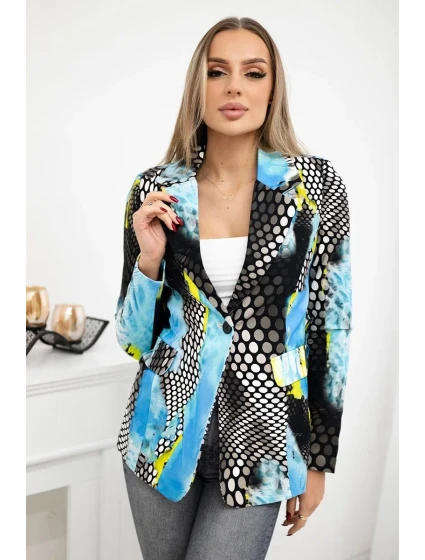 Bavlnená bunda s potlačou a gombíkom modrá