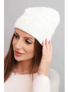 Dámska zimná vlnená čiapka s čipkovým vzorom K427 ecru