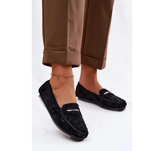 Dámské ploché mokasíny z přírodního semiše model 22101305 Černé - S.Barski
