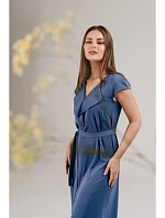 S411 Šaty bez rukávov s volánovým výstrihom - modré