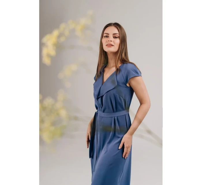 model 21154812 Šaty bez rukávů s volánkovým výstřihem modré - STYLOVE