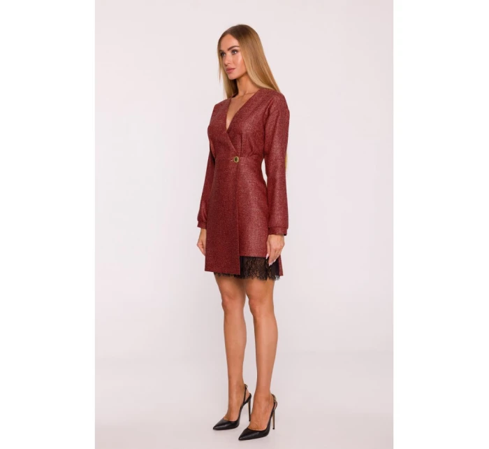 M871 Zavinovacie šaty z tvídu - bordové