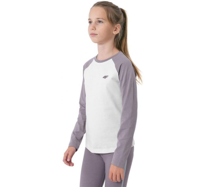 Dievčenské tričko HJZ22 JTSDL001 51S Ecru s fialovou - 4F