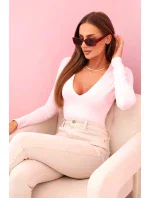 Dámska blúzka s dlhým rukávom a hlbokým výstrihom candy pink