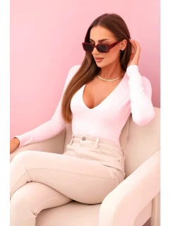 Dámska blúzka s dlhým rukávom a hlbokým výstrihom candy pink