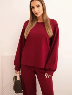 Dámska bavlnená súprava so širokými nohavicami a mikinou s dlhým rukávom bordová