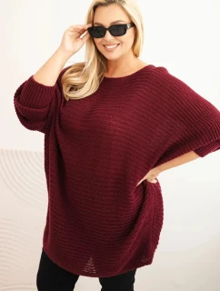 Dámský svetr Plus Size s model 21397613 pončo bordový - K-Fashion