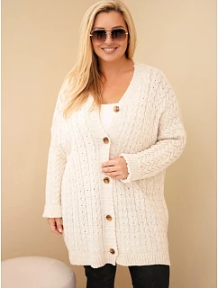 Dámský kardigan Plus Size s knoflíky a copánkovým vzorem béžový