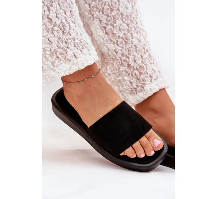 Klapki Damskie Na Platformie Z Eko Zamszu Czarne Jorina Klapki Damskie Na Platformie Z Eko Zamszu Czarne Jorina