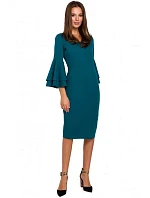 K002 Plášťové šaty s volánikovými rukávmi - oceánsky modré