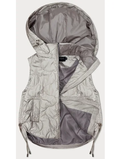 Svetlo béžová krátka dámska vesta s odnímateľnou kapucňou BH Forever (BH-2414BIG)