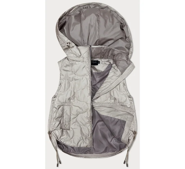 Svetlo béžová krátka dámska vesta s odnímateľnou kapucňou BH Forever (BH-2414BIG)