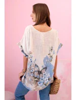 Dámská bavlněná košile s model 22020953 a květinami béžový - K-Fashion