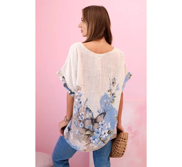 Dámská bavlněná košile s model 22020953 a květinami béžový - K-Fashion