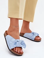 Klapki Damskie Na Korkowej Podeszwie Kokardką Niebieskie Seressa